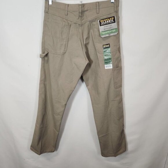 Wrangler Rustler Men's Canvas Carpenter Straight Leg Jeans in Khaki - Size 34x32 - Picture 3 of 7